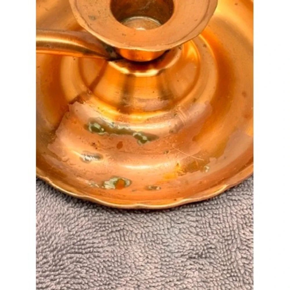 Vtg Copper Tin Chamberstick Candle Holders Set of 2 Made in Utah Scalloped Edge